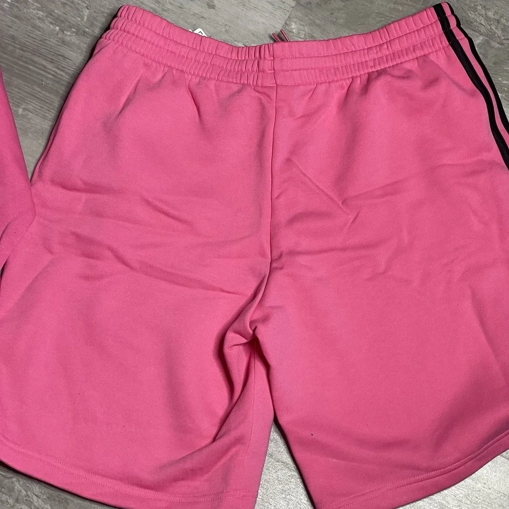 Mens Adidas Fleece Pink/black Hoodie &‎ Sweat Shorts Top Size M Bottom Size L